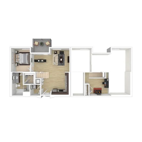 Floor plan for 1 bed, 2 baths